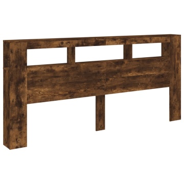 Tăblie de pat cu LED, stejar fumuriu, 220x18,5x103,5 cm, lemn - Img 3