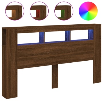 Tăblie de pat cu LED, stejar maro, 180x18,5x103,5 cm, lemn - Img 2