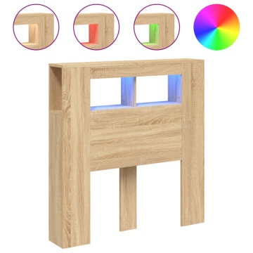 Tăblie de pat cu LED, stejar sonoma, 100x18,5x103,5 cm, lemn - Img 2
