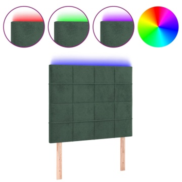 Tăblie de pat cu LED, verde închis, 80x5x118/128 cm, catifea - Img 2