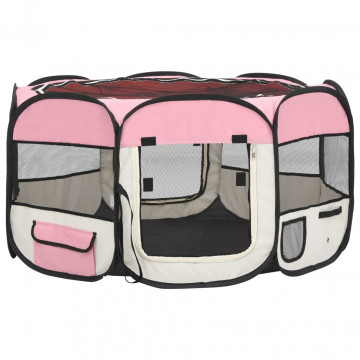 Țarc joacă pliabil câini cu sac de transport roz 125x125x61 cm - Img 2