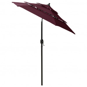 Umbrelă de soare 3 niveluri, stâlp aluminiu, roșu bordo, 2 m - Img 4
