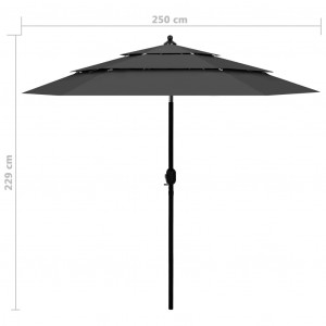 Umbrelă de soare 3 niveluri, stâlp de aluminiu, antracit, 2,5 m - Img 7