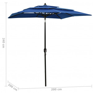 Umbrelă de soare 3 niveluri, stâlp de aluminiu, azuriu, 2x2 m - Img 5