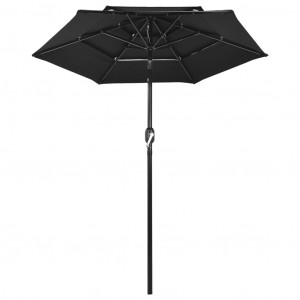 Umbrelă de soare 3 niveluri, stâlp de aluminiu, negru, 2 m - Img 3
