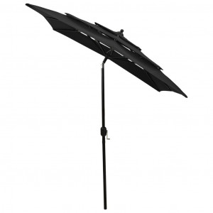 Umbrelă de soare 3 niveluri, stâlp de aluminiu, negru, 2x2 m - Img 3
