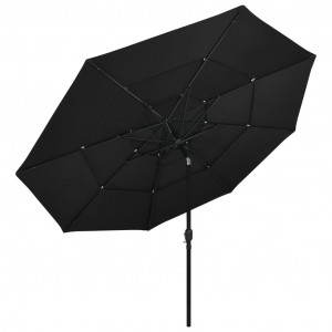 Umbrelă de soare 3 niveluri, stâlp de aluminiu, negru, 3,5 m - Img 3
