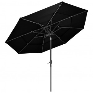 Umbrelă de soare 3 niveluri, stâlp de aluminiu, negru, 3 m - Img 4