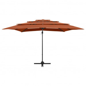 Umbrelă de soare 4 niveluri stâlp aluminiu cărămiziu 250x250 cm - Img 4