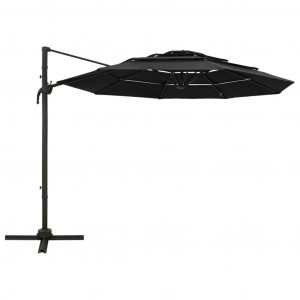 Umbrelă de soare 4 niveluri, stâlp de aluminiu, negru, 3x3 m - Img 3