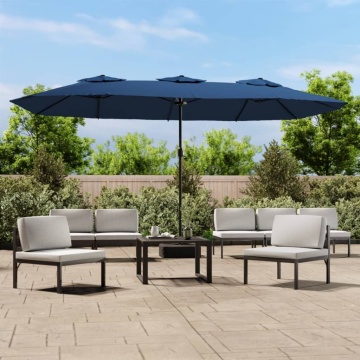 Umbrelă de soare cu două capete cu LED-uri, bleu, 449x245 cm - Img 1