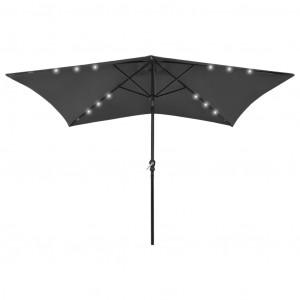 Umbrelă de soare cu LED-uri și stâlp din oțel, antracit, 2x3 m - Img 1