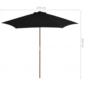 Umbrelă de soare de exterior cu stâlp din lemn, negru, 270 cm - Img 5