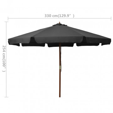 Umbrelă de soare de exterior, stâlp din lemn, antracit, 330 cm - Img 5