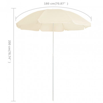 Umbrelă de soare de exterior, stâlp din oțel, nisipiu, 180 cm - Img 4