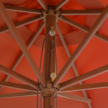 Umbrelă de soare de exterior, stâlp lemn, cărămiziu, 350 cm - Img 3