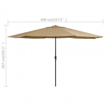 Umbrelă de soare de exterior, stâlp metalic, gri taupe, 400 cm - Img 6