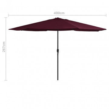 Umbrelă de soare de exterior, stâlp metalic, roșu bordo, 400 cm - Img 5