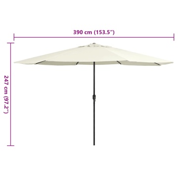Umbrelă de soare de grădină, stâlp metalic, alb nisipiu 390 cm - Img 5