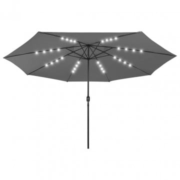 Umbrelă de soare exterior LED-uri & stâlp metal antracit 400 cm - Img 2