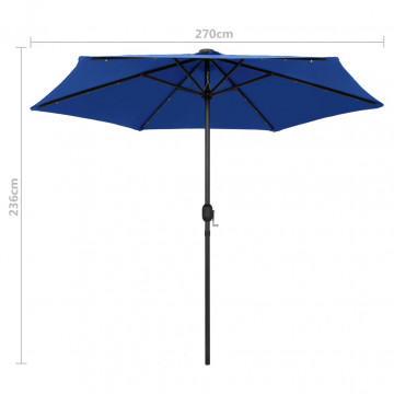 Umbrelă de soare, LED-uri și stâlp aluminiu, azur, 270 cm - Img 6
