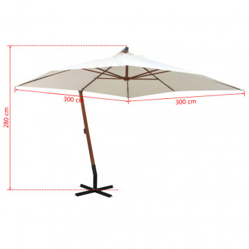 Umbrelă de soare suspendată cu stâlp de lemn, 300x300 cm, alb - Img 7