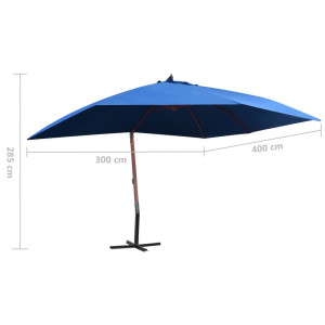 Umbrelă de soare suspendată, stâlp lemn, albastru, 400 x 300 cm - Img 7