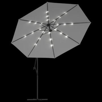 Umbrelă în consolă cu LED-uri și stâlp metalic, nisipiu, 350 cm - Img 5