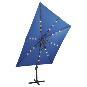 Umbrelă în consolă cu stâlp și LED-uri, albastru azur, 300 cm - Img 4