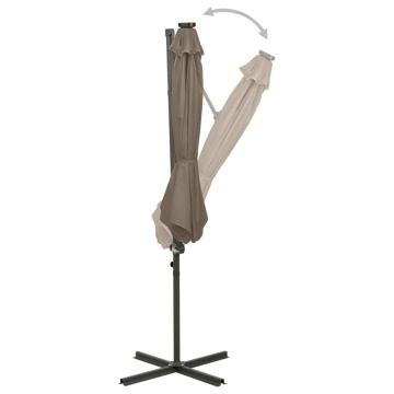 Umbrelă în consolă cu stâlp și LED-uri, taupe, 300 cm - Img 3