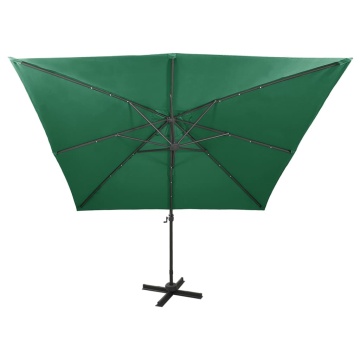 Umbrelă în consolă cu stâlp și LED-uri, verde, 300 cm - Img 4