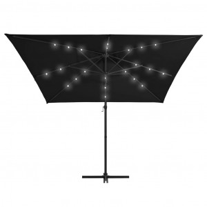Umbrelă suspendată cu LED și stâlp din oțel, negru, 250x250 cm - Img 8