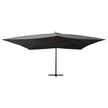 Umbrelă suspendată cu stâlp din lemn, antracit, 400x300 cm - Img 2