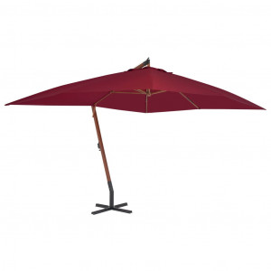 Umbrelă suspendată cu stâlp din lemn, roșu bordo, 400x300 cm - Img 1