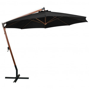 Umbrelă suspendată cu stâlp, negru, 3,5x2,9 m, lemn masiv brad - Img 3