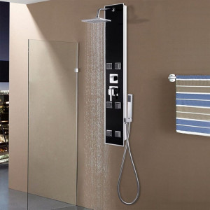 Unitate panou de duș, sticlă, 18 x 42,1 x 120 cm, negru - Img 1