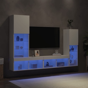 Unități de perete TV cu LED-uri, 4 piese, alb, lemn prelucrat - Img 1