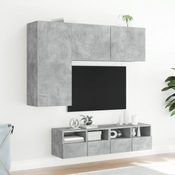 Unități TV de perete, 4 piese, gri beton, lemn prelucrat - Img 3