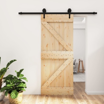 Ușă glisantă cu set de feronerie 85x210 cm, lemn masiv de pin - Img 1