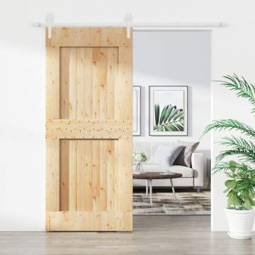 Ușă glisantă cu set feronerie, 90x210 cm, lemn masiv de pin - Img 1
