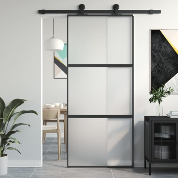 Ușă glisantă, negru, 90x205 cm, sticlă securizată și aluminiu - Img 1