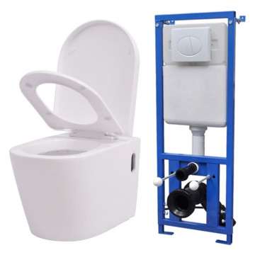 Vas toaletă suspendat cu rezervor încastrat, ceramică, alb - Img 1