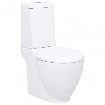 Vas WC toaletă de baie, alb, ceramică, rotund, flux inferior - Img 1