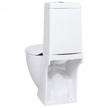 Vas WC toaletă de baie, alb, ceramică, rotund, flux inferior - Img 5
