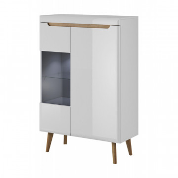 Vitrina Scandi SC08 alb - alb lucios - stejar Riviera 90 cm 2D - Img 1