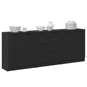 3 Piese Bufet Negru din Lemn Stratificat - Img 3