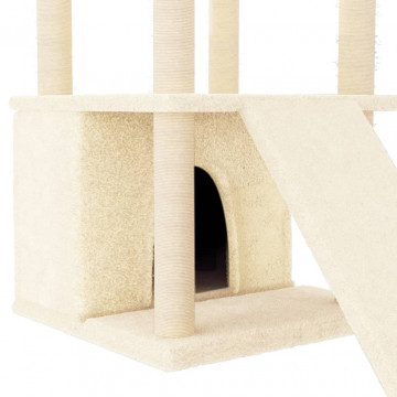 Ansamblu de pisici cu stâlpi din funie de sisal, crem, 133 cm - Img 6