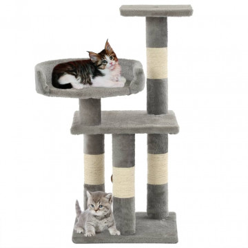 Ansamblu pentru pisici, stâlpi din funie de sisal, 65 cm, gri - Img 2