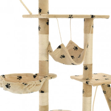 Ansamblu pisici cu funie sisal, 230-250 cm imprimeu lăbuțe, bej - Img 5