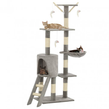 Ansamblu pisici cu stâlpi din funie de sisal, 138 cm, gri - Img 1